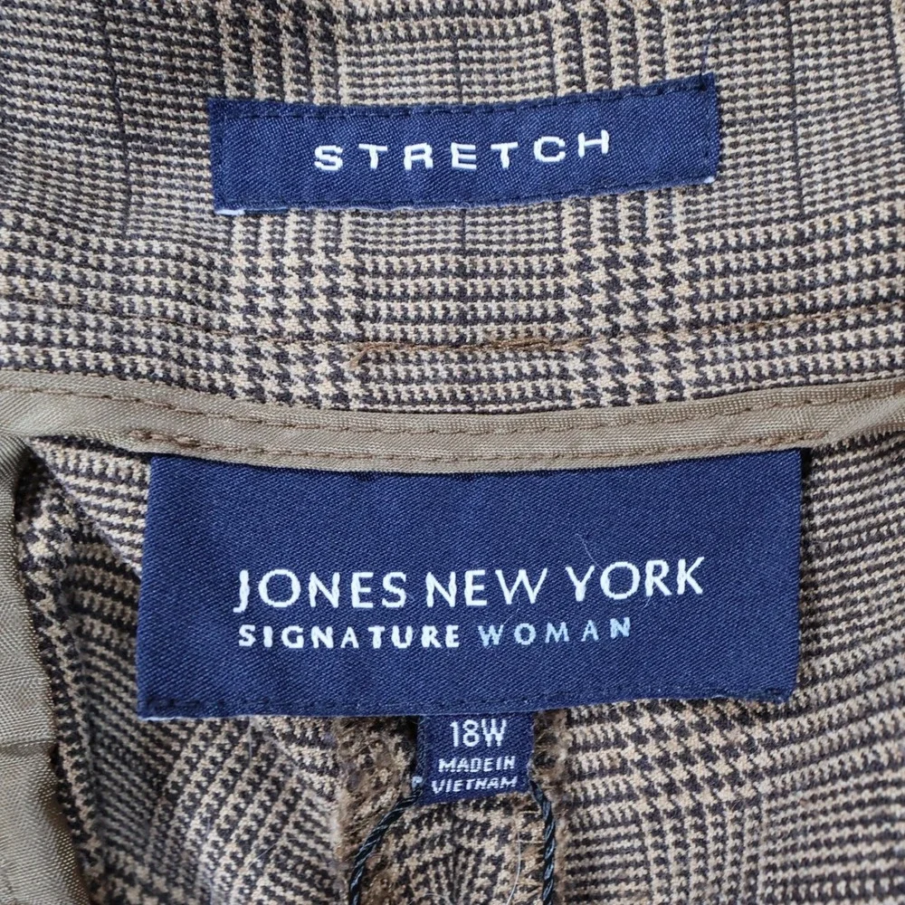 Jones New York Dress Pants Womens 18W Brown Excellent Plaid Stretch Trousers - Picture 7 of 10